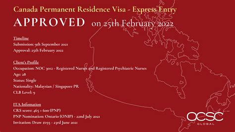 Approval For Canada Permanent Residence Visa Ocsc Global