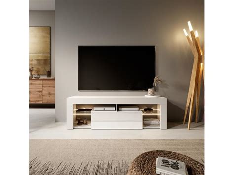 Meuble Tv Banc Tv Cm Blanc Mat Blanc Brillant Clairage Led