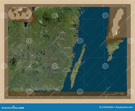 Kalmar Sweden Low Res Satellite Labelled Points Of Cities Stock