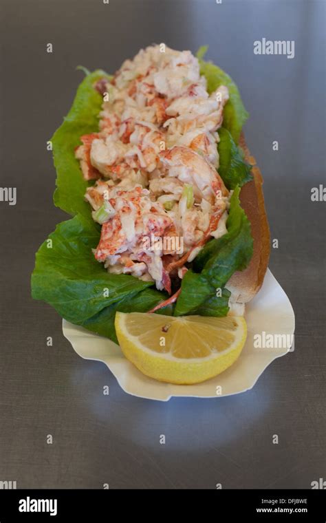 A lobster roll sitting on the counter at Captain Scott's Lobster Dock ...