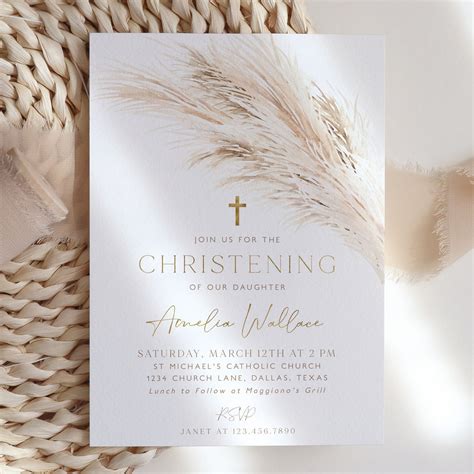 Boho Christening Invitation Boho Baptism Invitation Template Etsy