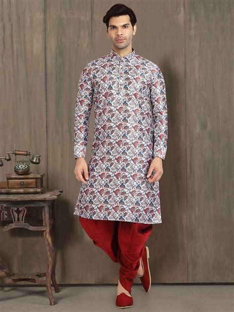 Off White Colour Banarasi Silk Fabric Mens Kurta Pajama