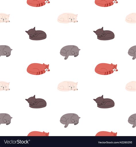 Cute Hand Drawn Feline Texture Sleeping Cats Vector Image