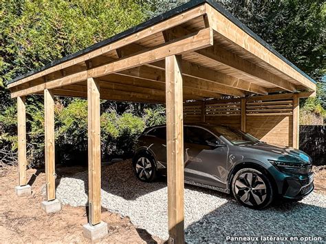 Carport Bois Castellane Pour Voitures Avec Panneau De Fond