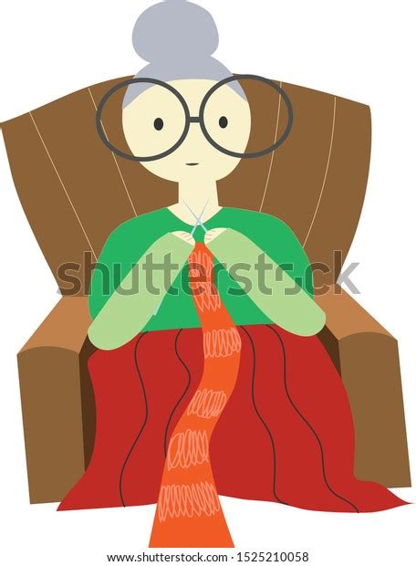 Grandmother Knits Sitting Chair Illustration Cartoon Stock Vector