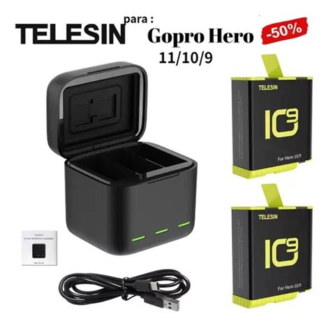 Telesin Caja Carga Rápida 2 Baterías Para Gopro Hero11 10 9 Cuotas