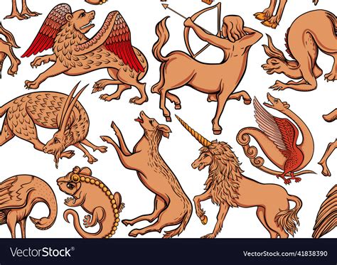 Medieval mythical animals illuminati manuscript Vector Image