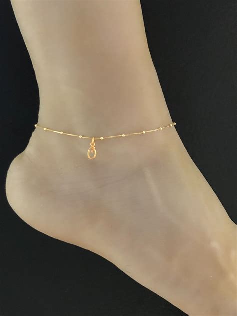 Gold Initial Anklet Gold Plated Over Sterling Silver Beaded Ankle