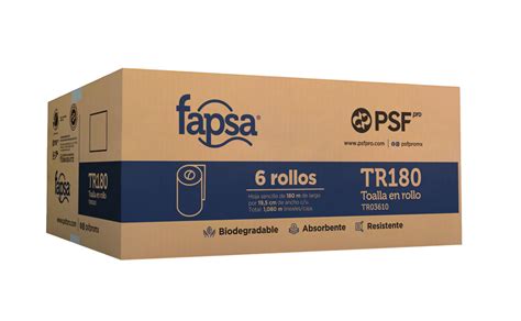 Fapsa TR180 Toalla Rollo Hoja Sencilla Color Blanco Caja Con 6 Rollos