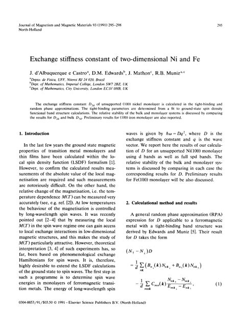 Pdf Exchange Stiffness Constant Of Two Dimensional Ni And Fe