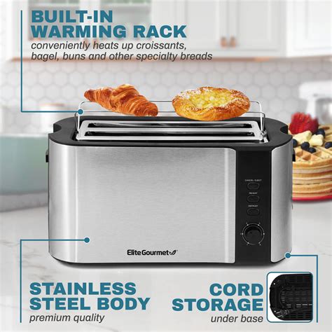 Elite Gourmet Ect 3100 Long Slot Toaster Reheat 6 Toast Settings Defrost Cancel Functions