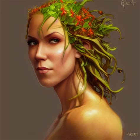 Krea Ai Marisha Ray As A Dryad Her Skin Are Yellow Leaves