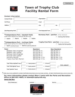 Fillable Online Facility Rental Form Town Of Trophy Club Texas Fax