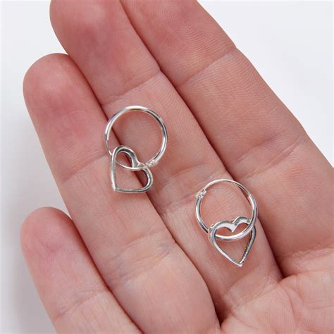 Sterling Silver Heart Hoop Earrings Etsy