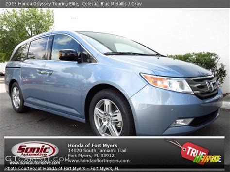 Celestial Blue Metallic 2013 Honda Odyssey Touring Elite Gray