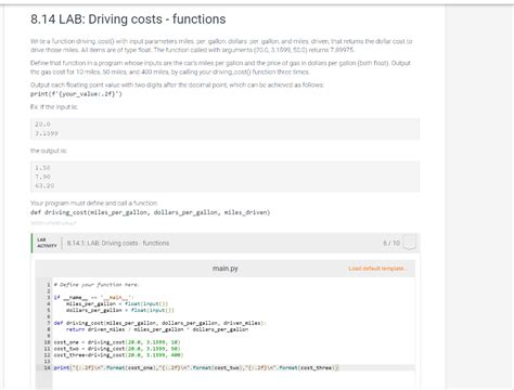 Solved Lab Driving Costs Functions Write A Function Chegg