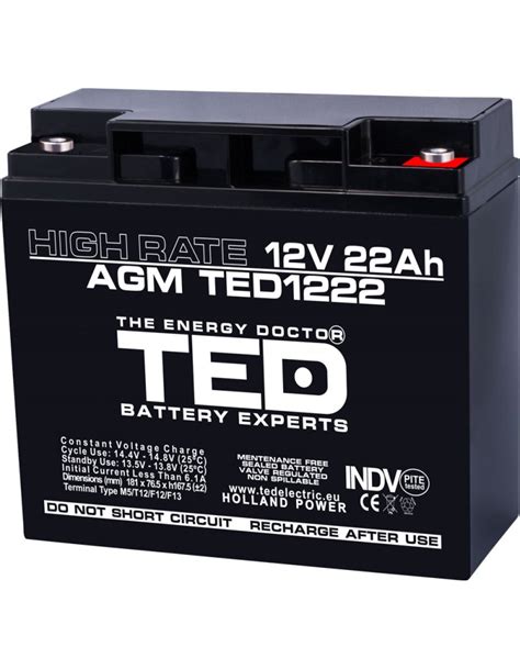 Acumulator Stationar 12V 22Ah High Rate M5 AGM VRLA TED Electric