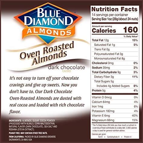 Dark Chocolate Cocoa Almonds 14oz Bags Blue Diamond Almonds Store