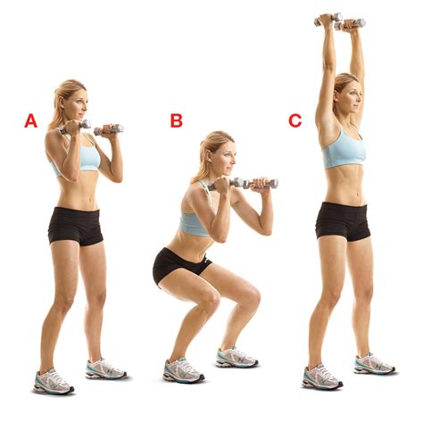 Thruster Squat To Overhead Press With Dumbells Female Exercise Gretchy The Homemaker