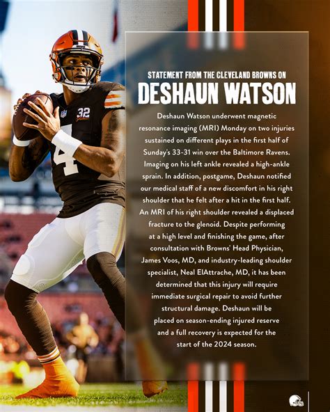 NFL Deshaun Watson de Browns se perderá el resto de la temporada por