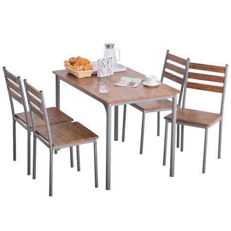 HOMCOM Modern 5-Piece Wooden Dining Kitchen table set 1 Table 4 Chairs ...