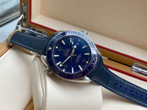 Omega Seamaster Planet Ocean Leather Strap Blue Dial For For