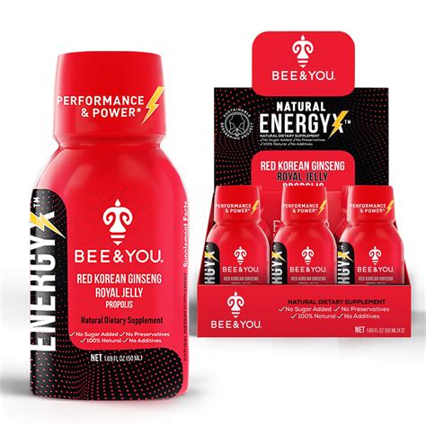 Beeandyou 100 Natural Korean Red Ginseng Energy Shot Drink Caffeine Free169 Fl Oz X 12