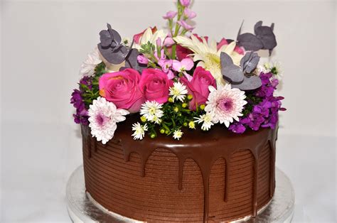 Mothers' Day Chocolate Cake with Fresh Flowers