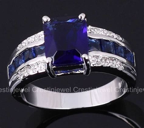 Men's Sapphire Wedding Band 2.4 Ct Sapphire 14K White - Etsy