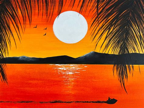 Palm Tree Sunset Painting - Etsy