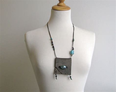 Talisman Necklace Small Leather Treasure Keeper Hippie Boho Grey and ...