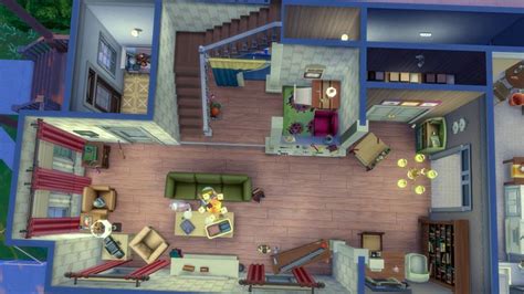 An Overhead View Of A House From The Top Down With Furniture And Decor