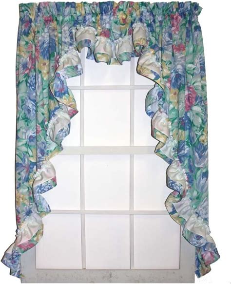 Laura Country Style Ruffled Floral 3 Piece Swag Curtains Set 96 Inch By