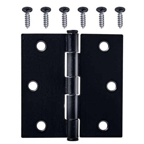 Everbilt 3 12 Inch With Square Corners Black Broad Hinge With Fixed Pin 1 Pc The Home Depot