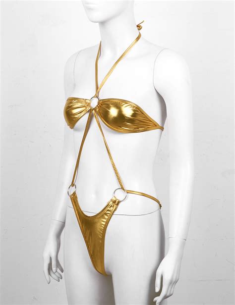 Fashion Womens Micro Mini Swimsuit Sexy Shiny Metallic Teddy Bodysuit