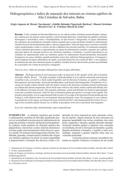 PDF Hidrogeoquímica e índice de saturação dos minerais no PDF