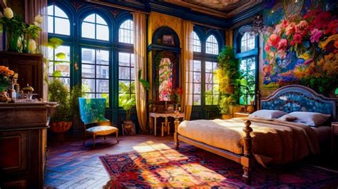 Premium AI Image Bedroom With Large Bed And Lots Of Plants In The