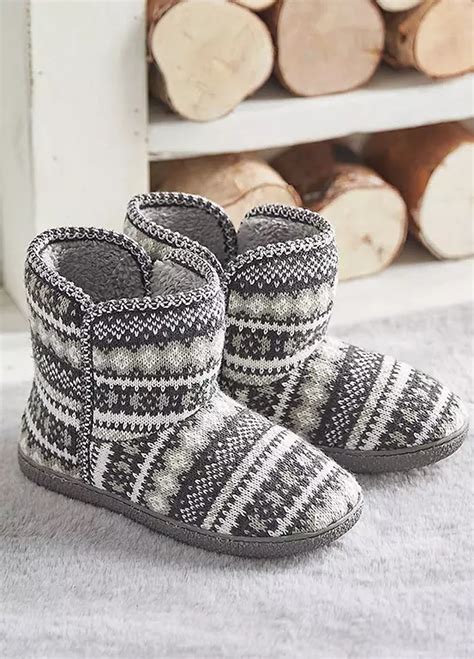 Cotton Traders Fair Isle Knitted Slipper Boots Freemans