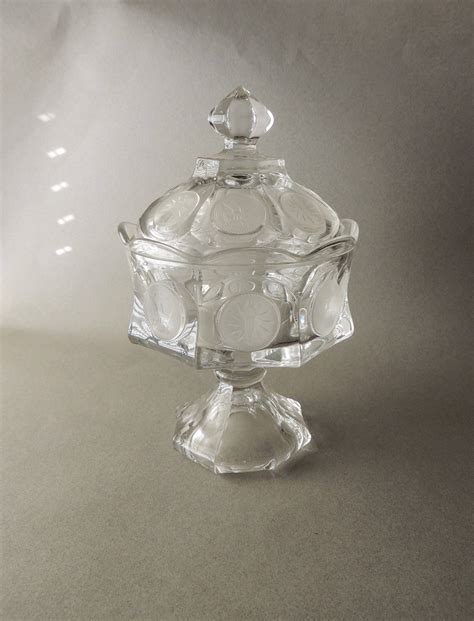 Vintage Glass Candy Dish Lidded Candy Dish Etched Glass Design