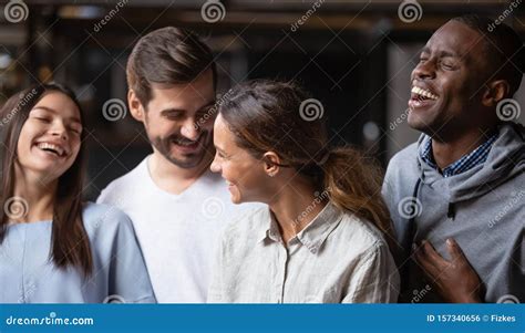 Happy Multiracial Friends Group Smiling Bonding Having Fun Together