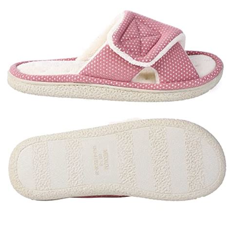 Women's Adjustable Arch Support House Slippers Plush Open Toe Velcro Slippers Memory Foam ...