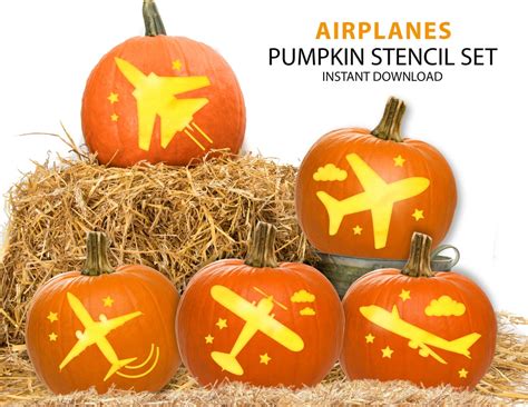 Airplane Stencil Set, Airplanes Pumpkin Carving Stencil, Plane Stencil ...