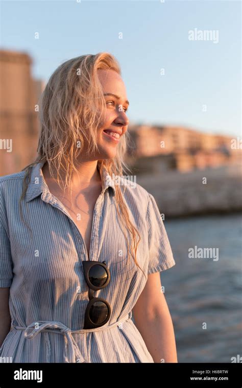 Beautiful Girl Portrait Beach Sea Coast Wind Stock Photo Alamy