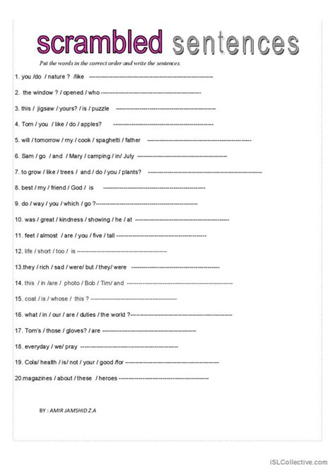 Scramble Sentence Worksheet Grade 4