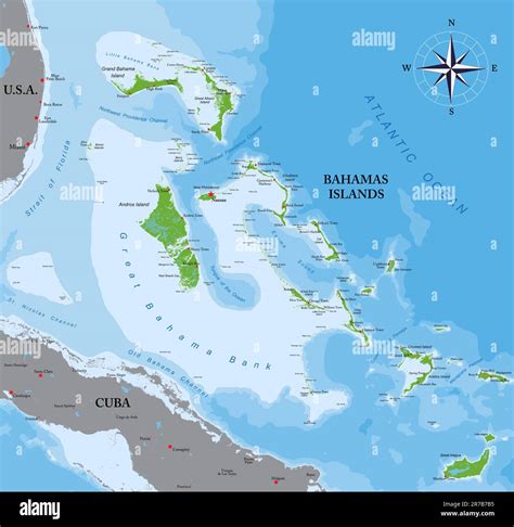 Sehr Detaillierte Physische Karte Der Bahamas Inseln Im Vektorformat