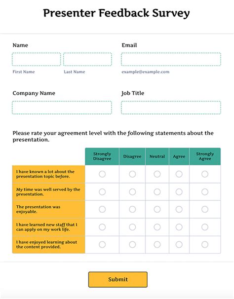 Presentation Feedback Survey & Evaluation Form | Jotform