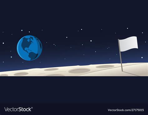 Moon landscape with flag and earth scene Vector Image