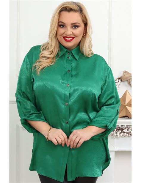 Satynowa Koszula Xxl Plus Size La Riss Zielona Na Wi Ta Kolor Zielony