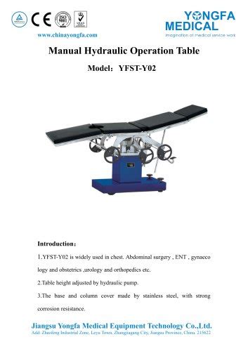 Catalog Of YFST Y02 Hydraulic Operation Table YONGFA MEDICAL Jiangsu