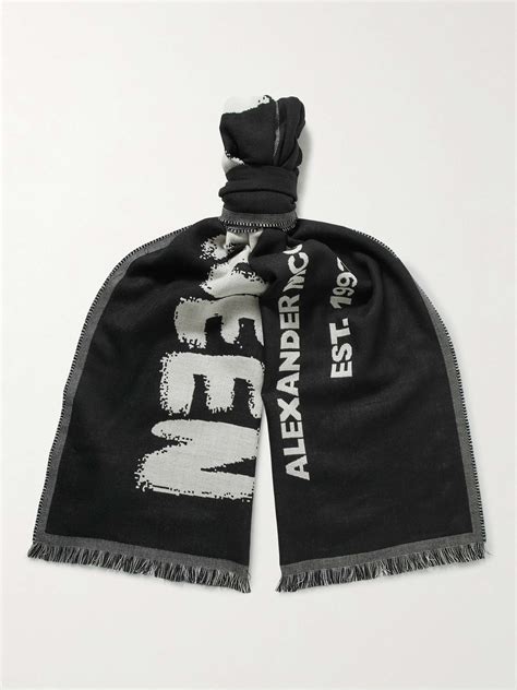 Alexander Mcqueen Fringed Logo Jacquard Wool Scarf For Men Mr Porter